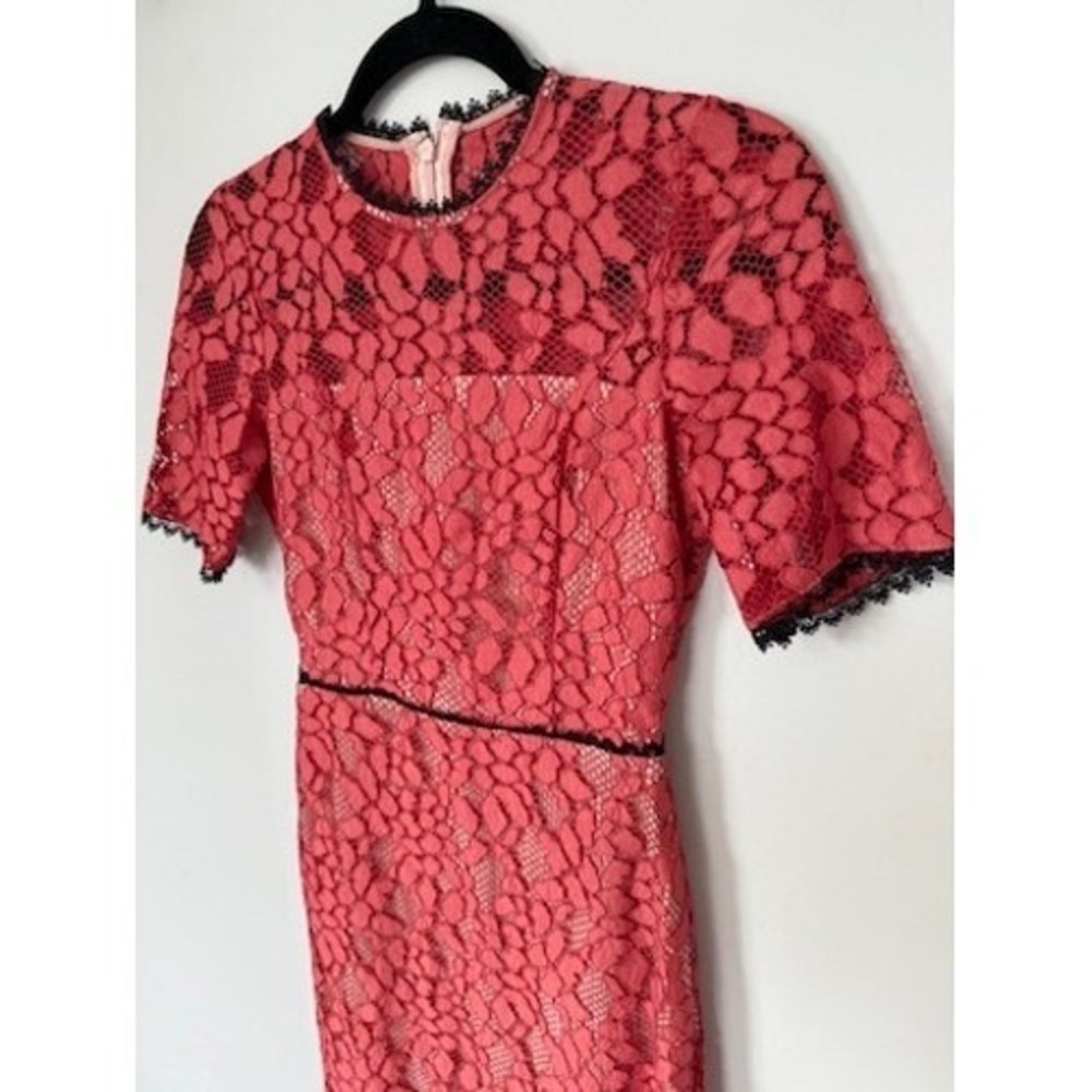 Alexis Lace Dress Open Back Short Sleeve‎ Pink XS Coral Cocktail Wedding $450